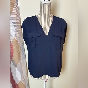 Express V Neck Career Blouse Women's Medium  Blue Career Top